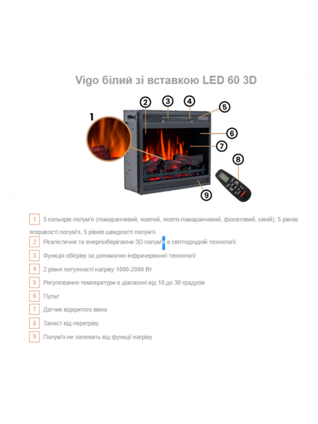 Камінокомплект Aflamo VIGO Білий + LED 60 3D VIGO Білий + LED 60 3D фото