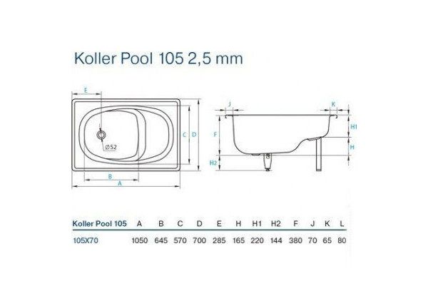 Ванна Koller Pool 105х70E із сидінням 00025604 фото