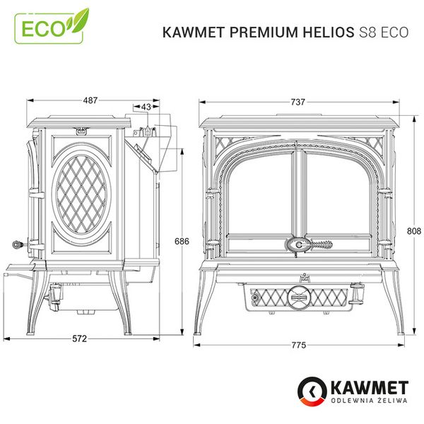 Чавунна піч KAWMET Premium HELIOS S8 ECO S8 фото