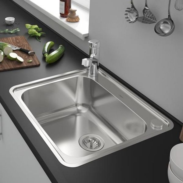 Кухонная мойка Hansgrohe S412-F500 на столешницу 580х520 с сифоном automatic (43336800) Stainless Steel 00053742 фото