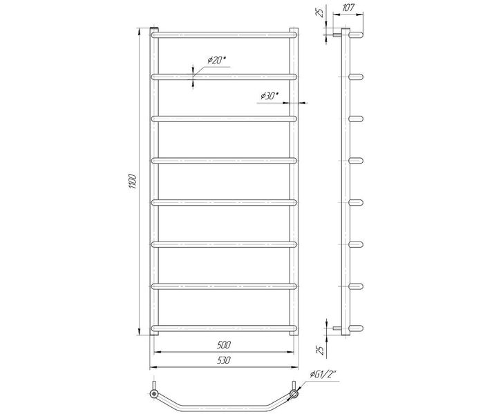 Водяной полотенцесушитель Трапеция HP 1100x530/500 MR-51332 фото