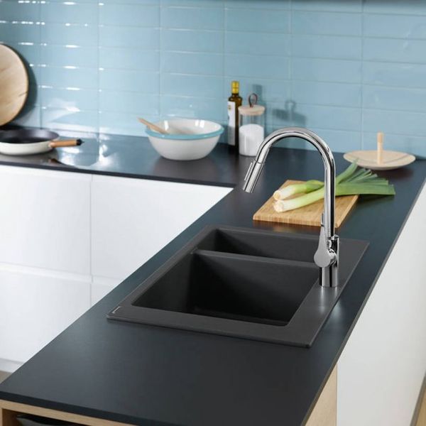 Кухонна мийка Hansgrohe S510-F635 770х510 на дві чаші 180/450 Graphiteblack (43315170) 00053733 фото