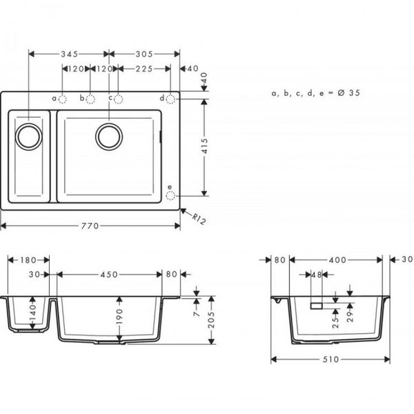 Кухонна мийка Hansgrohe S510-F635 770х510 на дві чаші 180/450 (43315290) 00053747 фото