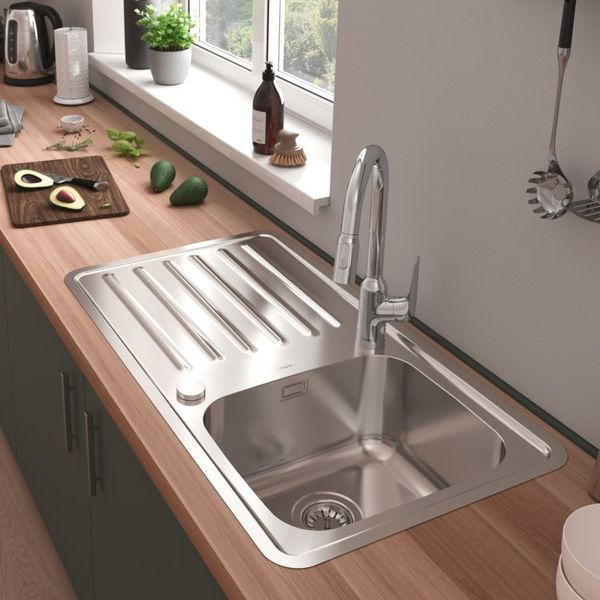 Кухонна мийка Hansgrohe S4111-F340 на стільницю 915х505 з сифоном (43340800) Stainless Steel 00053734 фото