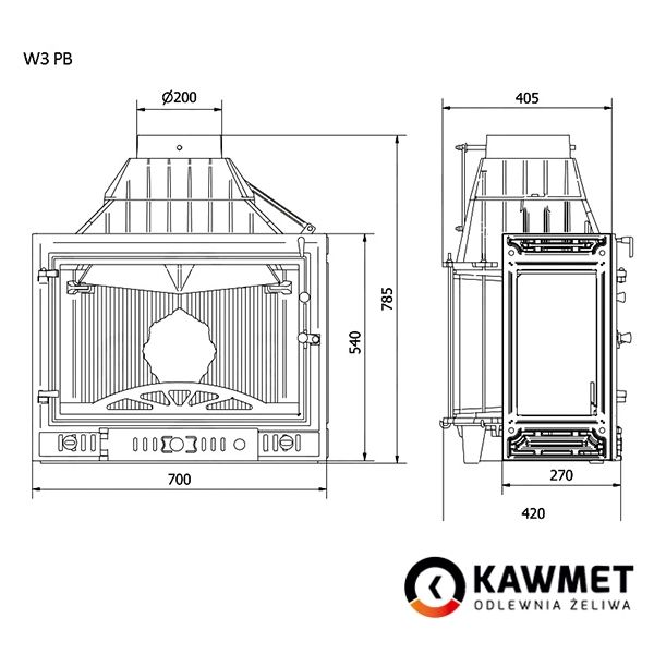 Каминная топка KAWMET W3 правое боковое стекло (16.7 kW) Kaw-met W3 PB фото