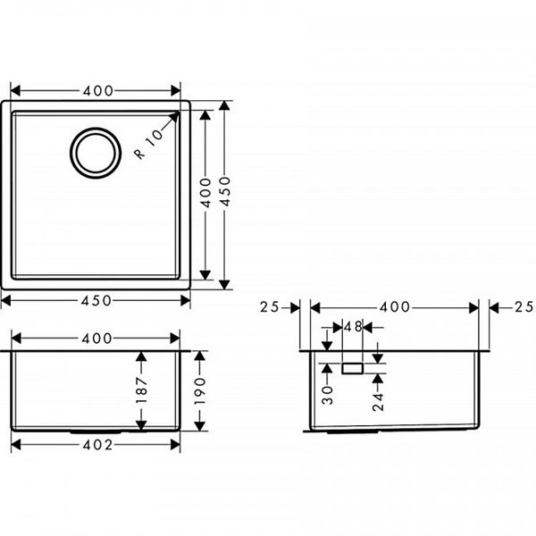 Кухонна мийка Hansgrohe S719-U400 під стільницю 450х450 см (43425800) Stainless Steel 00053781 фото