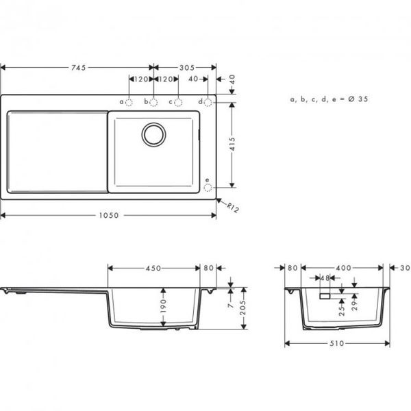 Кухонна мийка Hansgrohe S514-F450 1050х415 полиця зліва Concretegrey (43314380) 00053769 фото