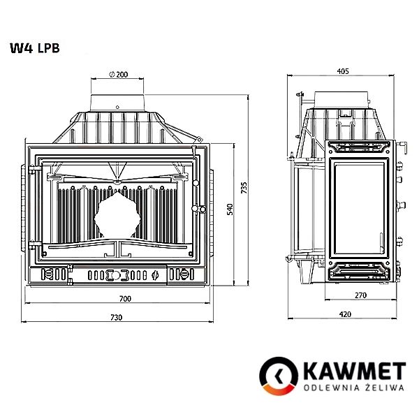 Камінна топка KAWMET W4 трьохстороння (14.5 kW) Kaw-met W4 PLB фото