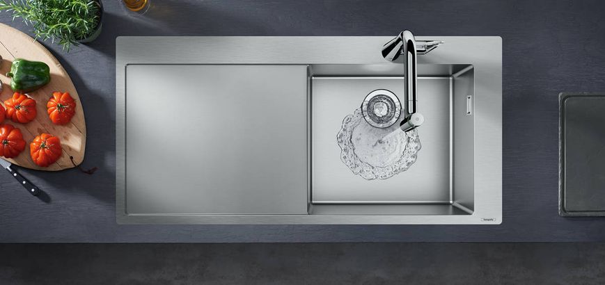 Кухонна мийка Hansgrohe S715-F450 на стільницю 1x35Ø 1045х510 полиця зліва Stainless Steel (43306800) 00053777 фото