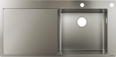Кухонна мийка Hansgrohe S717-F450 на стільницю 2х35Ø 1045х510 поліця ліворуч Stainless Steel (43307800) 00053779 фото