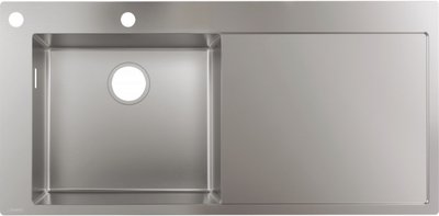 Кухонна мийка Hansgrohe S718-F450 на стільницю 2х35Ø 1045х510, полиця зліва Stainless Steel (43332800) 00053780 фото