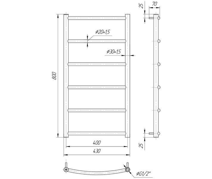 Водяной полотенцесушитель Классик HP 800x430/400 MR-51180 фото