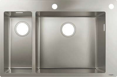 Кухонна мийка Hansgrohe S712-F655 на стільницю 2х35Ø 755х500 дві чаші 180/450 (43310800) Stainless Steel 00053775 фото